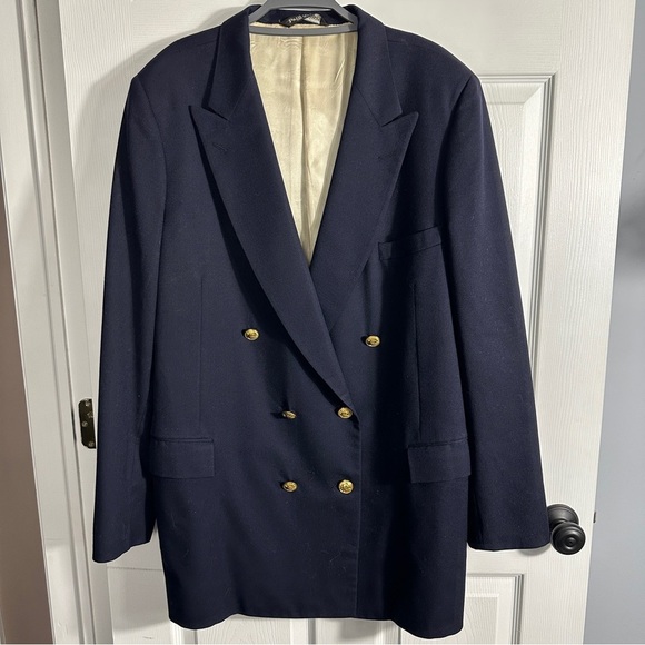 Vintage Paul Stuart navy blazer, gold buttons, double breasted, sz 48 Extra tall - Picture 1 of 16
